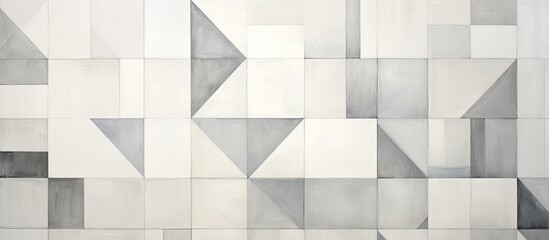 A close up of a geometric pattern on a grey wall, featuring triangles, rectangles, parallel lines, symmetry, tints and shades, creating an artistic flooringlike design