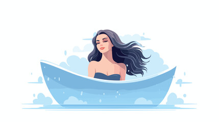 Illustration of a girl on the bathtub on a white ba