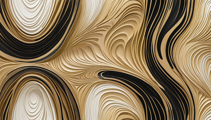 Abstract Wallpaper,  , soft curvy waves, pattern, gold and black and white colors, gradient, Wood carving layers, background