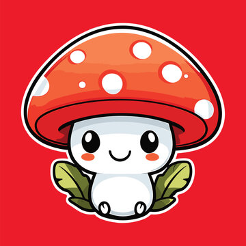 red head cute mushroom character vector graphic