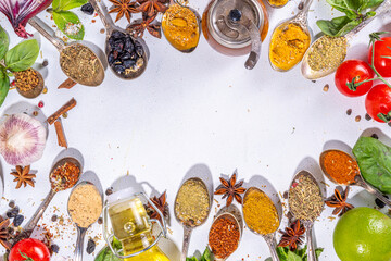 Various spices and herbs background