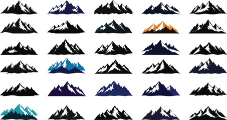 Mountains vector. Mountain range silhouette isolated vector illustration. Mountains silhouette on white background