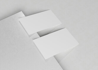 Two white business card Mockup. Textured calling card template on a blank surface. 3D rendering - 762144351