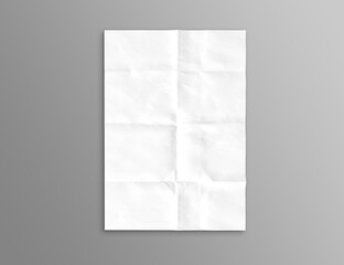 Blank vintage folded poster mockup on grey background. A4 paper sheet 3D rendering - 762144367