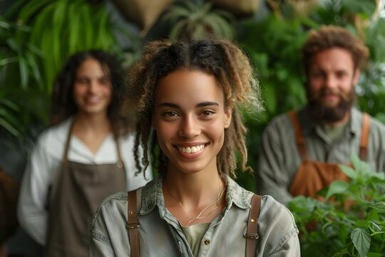 Ecominded professionals at sustainable workplace prioritizing wel. Concept Sustainable Workplace, Eco-friendly Practices, Employee Wellbeing, Green Initiatives, Environmental Responsibility