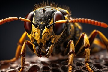 a close up of a bee - obrazy, fototapety, plakaty