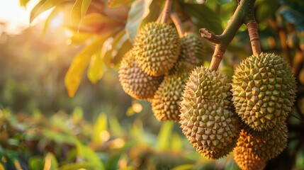 The exotic appeal of a durian orchard at farm. Generative AI. - obrazy, fototapety, plakaty