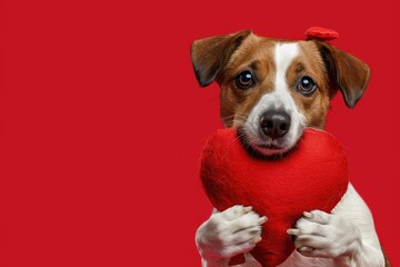Furry Friend with Heart Shape on Solid Background, AI Generative
