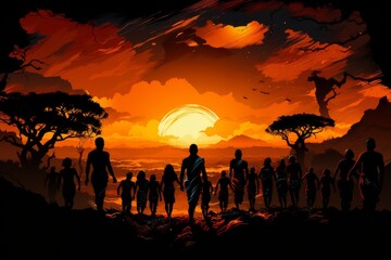 Group of People Standing in Front of Sunset
