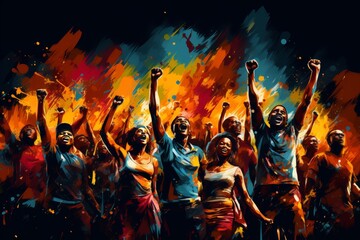 Group of People Raising Arms - obrazy, fototapety, plakaty
