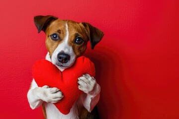 Dog Holding Heart Shape Against Isolated Background, AI Generative
