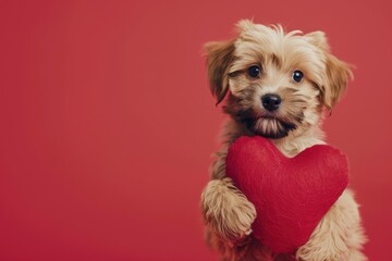 Lovely Dog with Heart Shape on Solid Background, AI Generative

