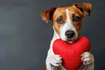 Doggy Embracing Heart Shape Against Isolated Background, AI Generative
