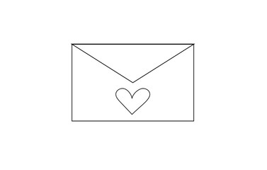 letter envelope and heart black outline on a white background,