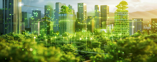 Green practices flourish in the city thanks to environmental technology - obrazy, fototapety, plakaty