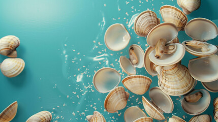 Clams on the half shell 3d Advertisement Banner  Generative AI.
