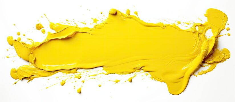 A dash of vibrant yellow paint on a white canvas adds an artistic touch to the dish. This ingredient transforms the plain rectangle into a masterpiece of culinary art