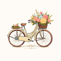 Fototapeta na wymiar Vintage bicycle with basket of flowers illustration