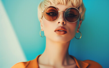 Edgy chic: blonde elf hipster in stylish shades, editorial glam