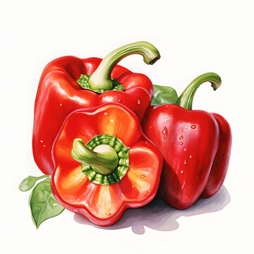  Bell pepper, vegetable, watercolor illustration, single object, white background for removing background.