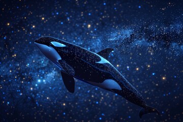Floating Orca Whale With Stars Background