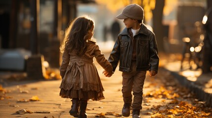 Little Boy and Little Girl Holding Hands
