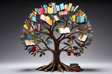 Book or tree of knowledge, made tree and book leaves black background