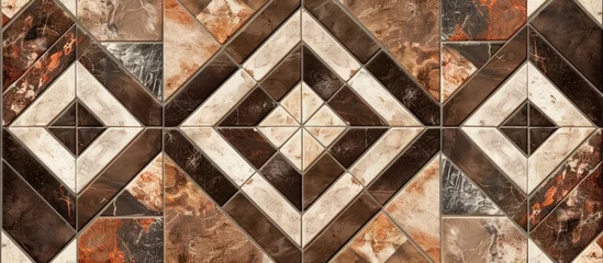 Gordijnen Ceramic tile design with brown square geometric cross pattern © Vusal