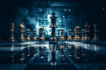 a chess board with a queen and pawns - obrazy, fototapety, plakaty