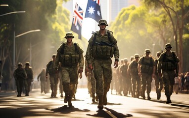 Soldiers Marching Down Street
