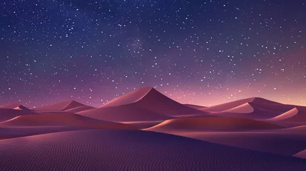 Fotobehang Minimalistic night landscape of desert dunes under a mesmerizing gradient starry sky © Alexander