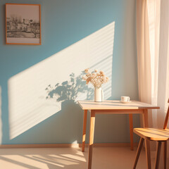 Bright cozy dining room, scandinavian, clean, bright, comfortable wood decor design