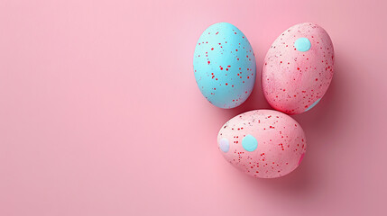 Fototapeta premium Easter eggs on blank background with pastel colours, leaving ample space for text.