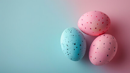  Easter eggs on blank background with pastel colours, leaving ample space for text.