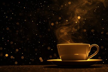 Silhouette of a cup of coffee with smoke aroma under a starry night warm moment.