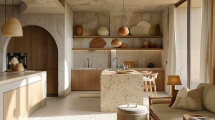 Home visualization of the interior kitchen, elegant interior, modern and minimalist interior