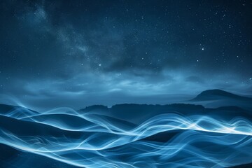 Silhouette of a dreamy landscape with smoke waves under a starry night serene dreams.