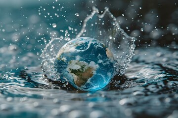 World Water Day acknowledging Earths vital resource and promoting sustainable conservation. Concept World Water Day, Earth's Vital Resource, Sustainable Conservation, Water Awareness - obrazy, fototapety, plakaty