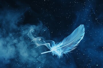 Silhouette of a feather with smoke trails under a starry night delicate touch. - obrazy, fototapety, plakaty