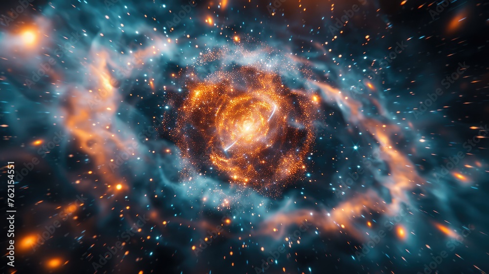 Aufkleber a representation of an atom near other atoms in the galaxy. generative ai.