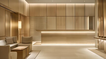 Horizontal AI illustration minimalist modern lobby design. Business concept.