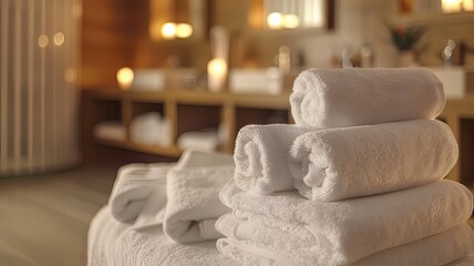 Horizontal AI illustration plush towels in a serene spa. Business concept.