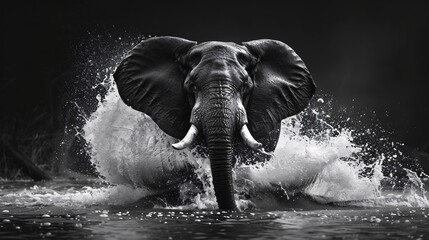 a black and white elephant swimming in the water