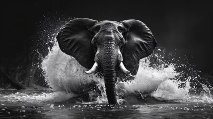Foto op Aluminium a black and white elephant swimming in the water © IgnacioJulian