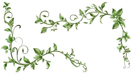 Beautiful green floral frames with leaves on white background. AI generated image