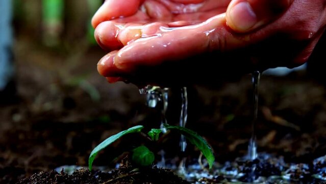 Close up portrait of a man cupping his hands catching water from the Spring Water. natural stream fresh liquid cold water of a mountain stream.