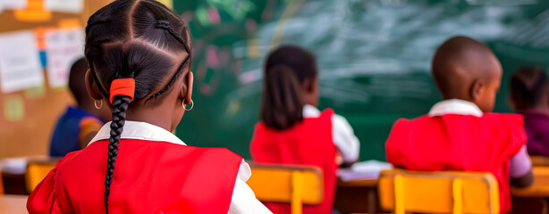 Education. African children at school in red uniform