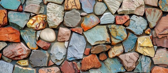 Mosaic stones on grungy brick wall background.