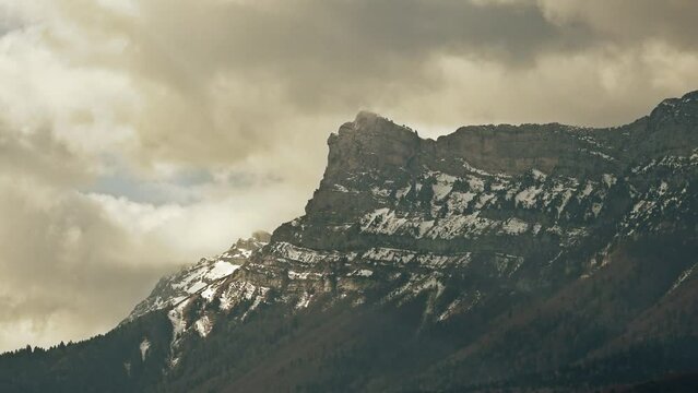Steep slopes of Vercors Alpine mountain range close to Grenoble in France, time lapse