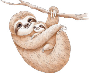 mom and baby sloth cartoon © MayanoArt